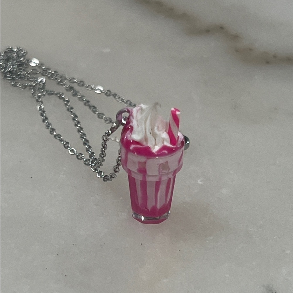 3/$30 Pink and White Milkshake Pendant Necklace